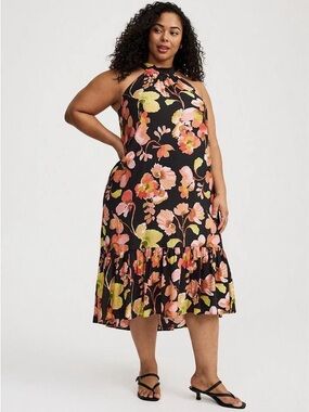 Torrid 1X Midi High-neck tie-back dress NWT